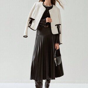 Black Casual Women's Romantic Black Pleated PU Skirt